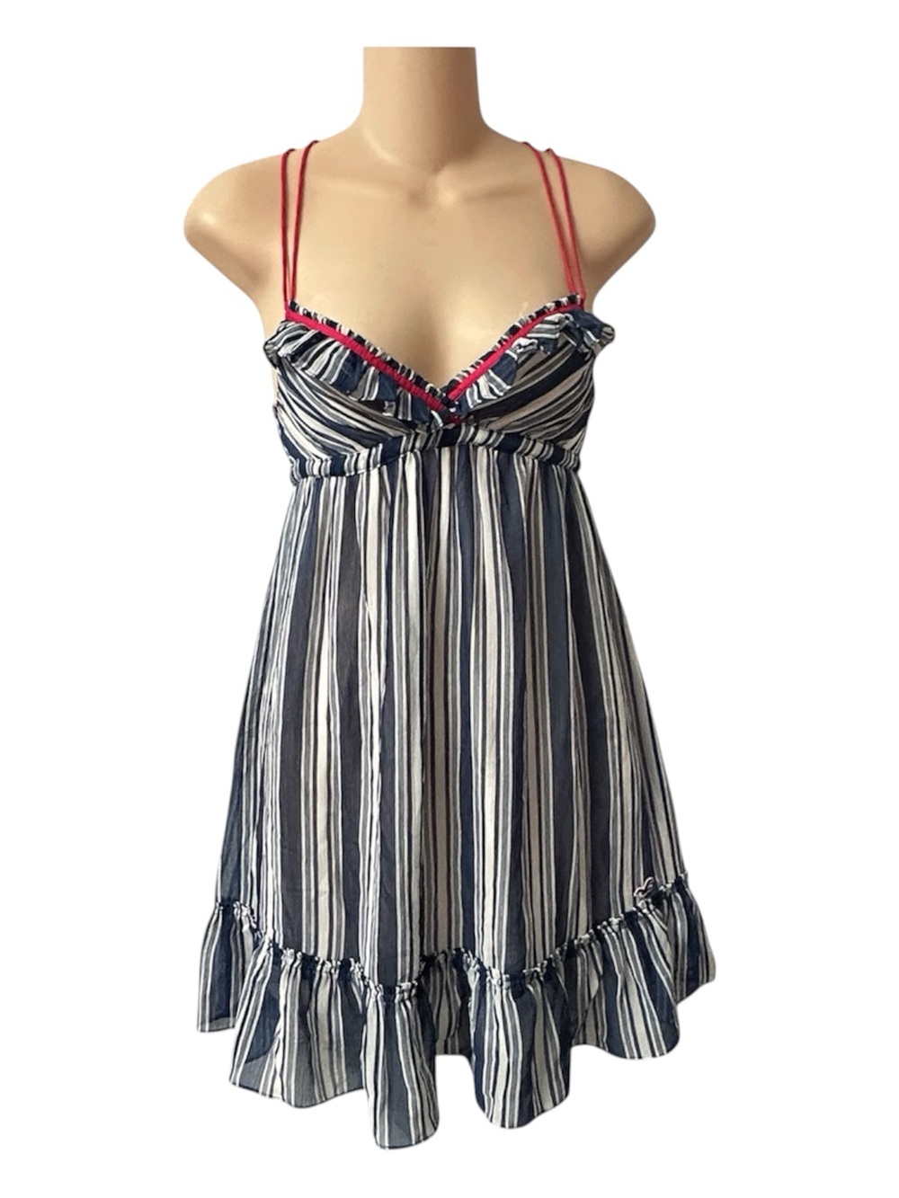 Hollister Babydoll Dress Blue Stripe Pink Straps Womens XS